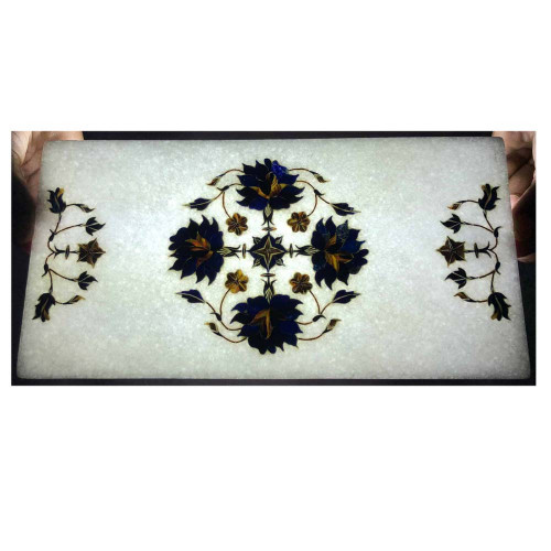 White Marble Cheese Chopping Board Inlaid Flower Pietra Dura Art
