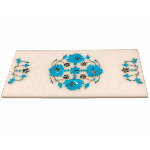 Turquoise Gemstone Inlaid White Marble Cheese Chopping Board