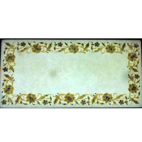 Rectangle White Marble Kitchen Cheese Board Inlaid Gemstones