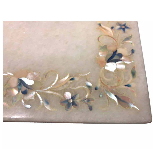 Rectangle White Marble Kitchen Cheese Board Inlaid Gemstones