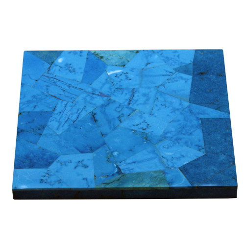 White Marble Cheese Platter Inlaid Turquoise Semi Precious Stone For Kitchen