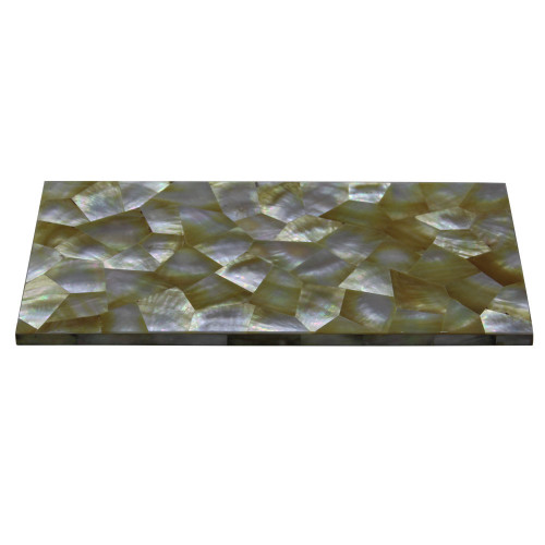 Rectangular White Marble Cheese Platter Inlaid Yellow Pearl Semi Precious Stone