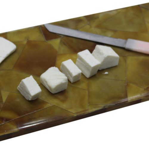 Rectangular White Marble Cheese Platter Inlaid Yellow Onyx