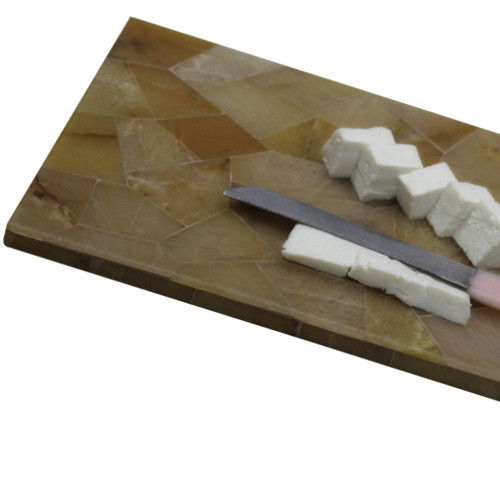 Rectangular White Marble Cheese Plate Inlaid Jasper