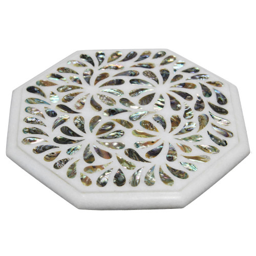 White Marble Trivet Cheese Cutting Board Inlaid Paua Shell
