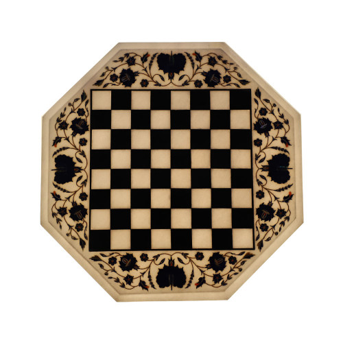 White Marble Chess Board Inlay Lapis Lazuli Gemstone  -Note: Now You Can Ask Offer Price
