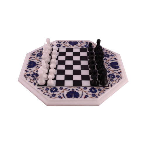 White Marble Chess Board Inlay Lapis Lazuli Gemstone  -Note: Now You Can Ask Offer Price