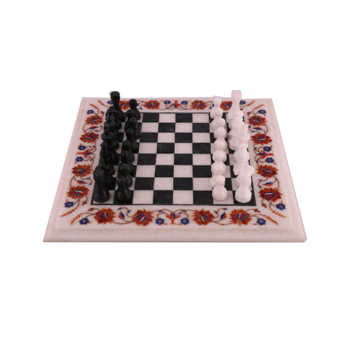 Square White Marble Onyx Chess Board For Home Decor 