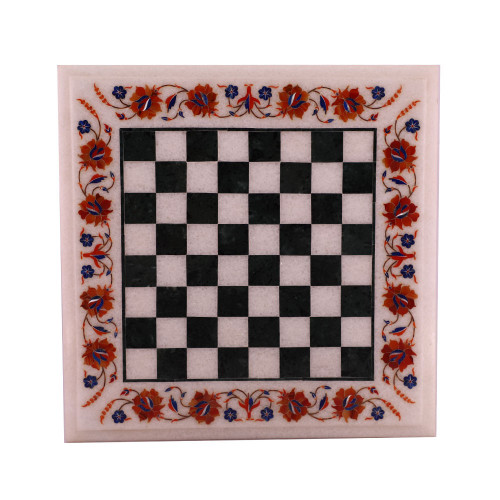 Square White Marble Onyx Chess Board For Home Decor 
