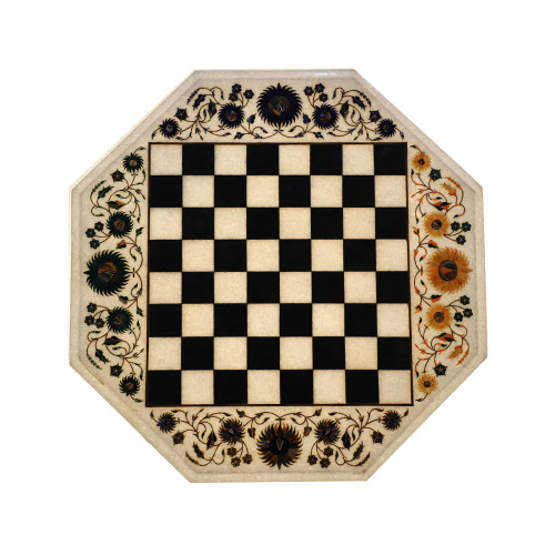 Octagonal White Stone Chess Board For Home Decor 