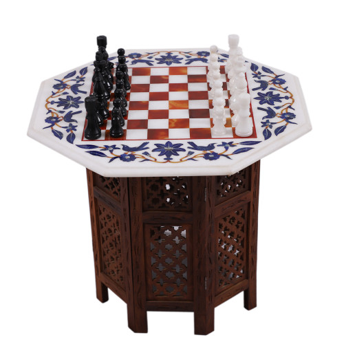 Home Decorative Octagonal White Marble Chess Table Top 
