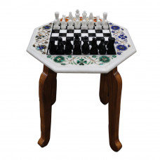 12" x 12" Inch Marble Chess Game And Wooden Leg Stand