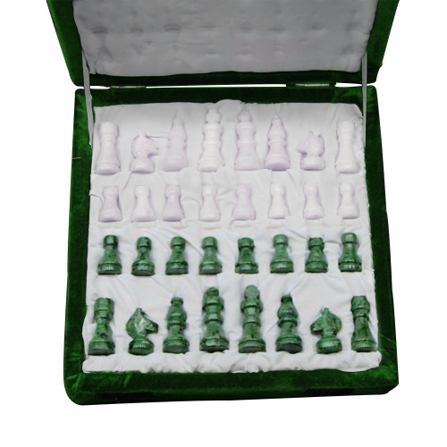 Jasper Stone Inlay Marble Chess Set With Wooden Furniture 