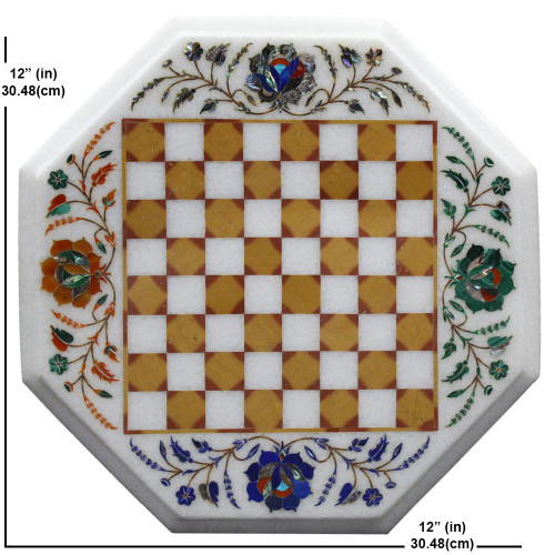 White Marble Chess Board Inlay Jasper Stone Table Top - Note: Now You Can Ask Offer Price