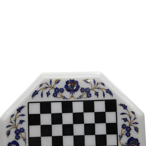 Marble Inlay Chess Board With Wooden Leg Furniture  