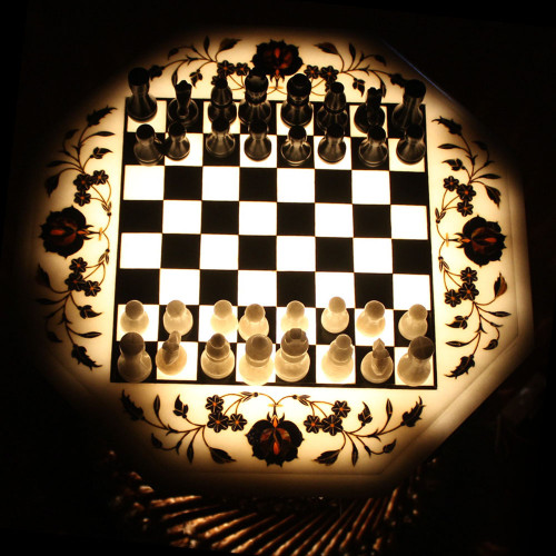 Marble Inlay Chess Board With Wooden Leg Furniture  