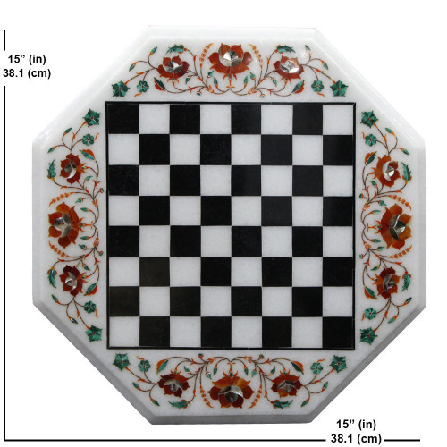 15" x 15" Inch Carnelian Stone Inlaid Marble Chess Game Set 
