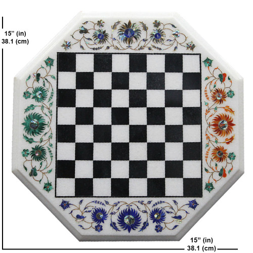 Marble Inlay Chess Board Wooden Furniture Table Tops 