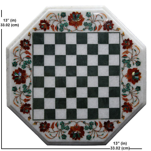 Marble Chess Board Game Set Inlay Green Checkbox  