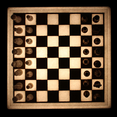 Handmade White Marble Chess Inlaid Jasper Gem Stone 