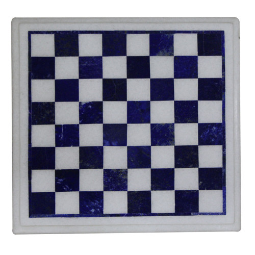 Handmade Marble Chess Set Inlaid Lapis Lazuli Gemstone 