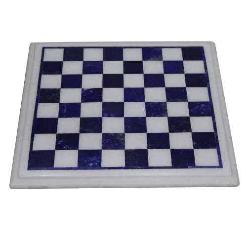 Handmade Marble Chess Set Inlaid Lapis Lazuli Gemstone 