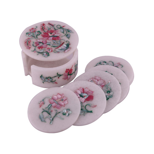 Beautiful Decorative Round White Marble Cold Drink Coasters