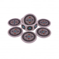 Round Marble Table Coaster Sets Inlaid With Semiprecious Stones