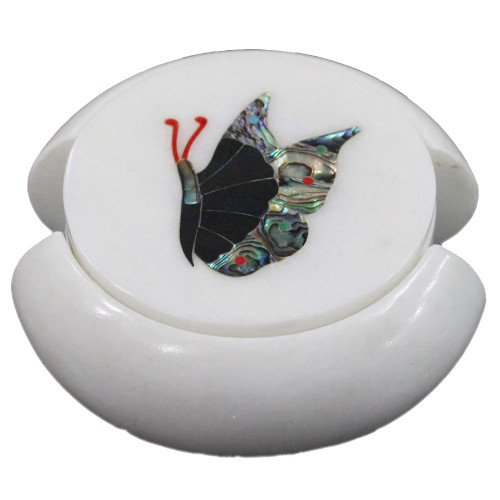 White Marble Drink Coasters Inlaid Butterfly Art Work