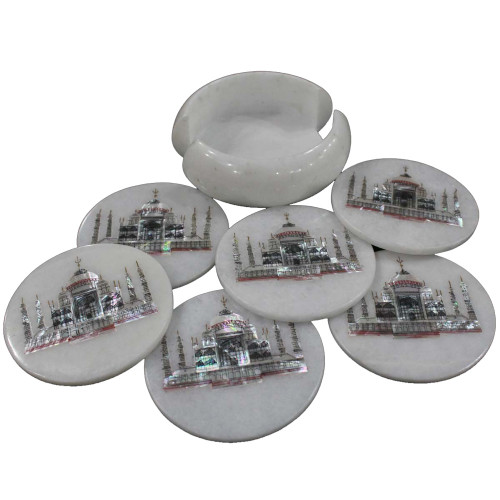 Round White Marble Tea Coaster Set