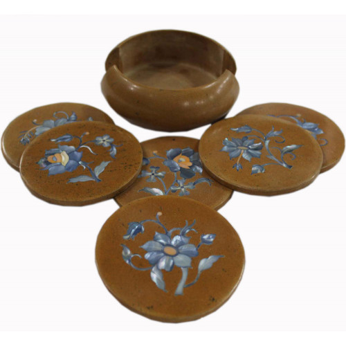Round Jasper Tea Coaster Set Inlaid Semiprecious Stones