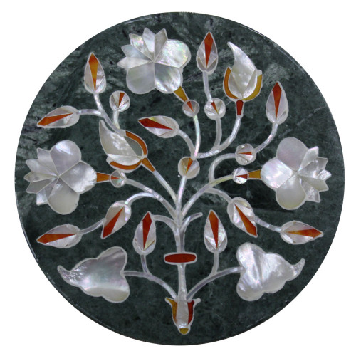 Tea Coaster Set Green Marble Inlay Home Basics Six Pieces Pietra Dura Art