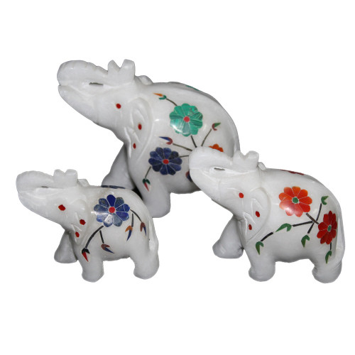 3  Piece White Marble Elephant Statue For Home Decor