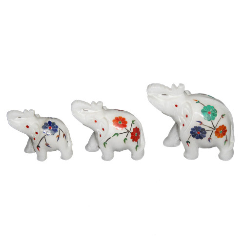 3  Piece White Marble Elephant Statue For Home Decor