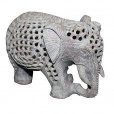 3" x 4.5" Inch Home Decorative Natural Stone Elephant Figurine With Filigree Work Art