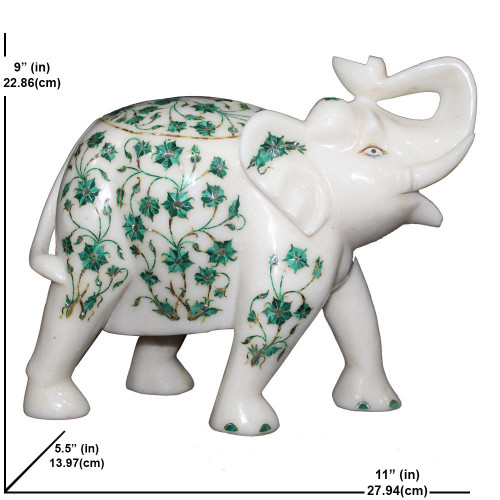 Handicrafts Paradise Floral Decorative White Marble Elephant Inlaid Semi Precious Stones