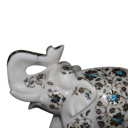White Marble Elephant Inlaid Gemstones For Home Decorative 