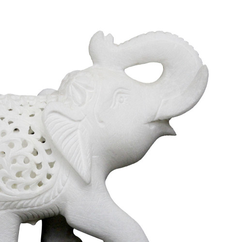 Antique White Elephant Statue With Filigree Work