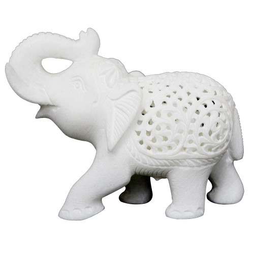 Antique White Elephant Statue With Filigree Work