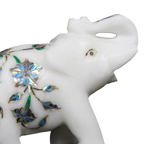 Mughal Art White Marble Elephant Inlaid Paua Shell