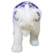 Saluting Elephant Sculpture White Marble Inlaid Jasper And Lapislazuli