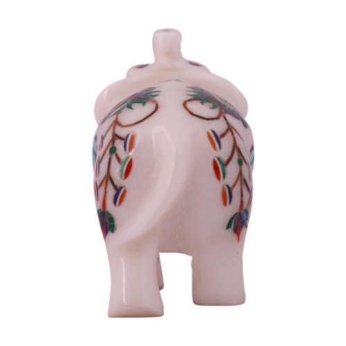 Decorative Saluting White Marble Elephant Figurine For Home Decor