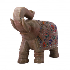 Saluting Green Marble Elephant Statue For Home Decor