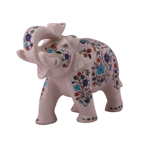 Handmade White Marble Elephant Figurine
