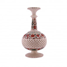 Handmade Lattice Design White Marble Flower Vase Inlaid Pietra Dura Work 