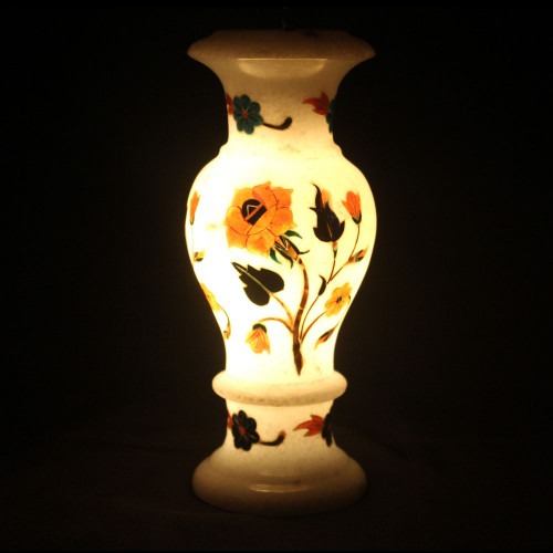 Handmade White Marble Inlay Flower Vase For Home Decor 