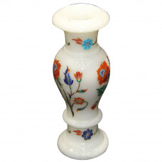 Handmade White Marble Inlay Flower Vase For Home Decor 