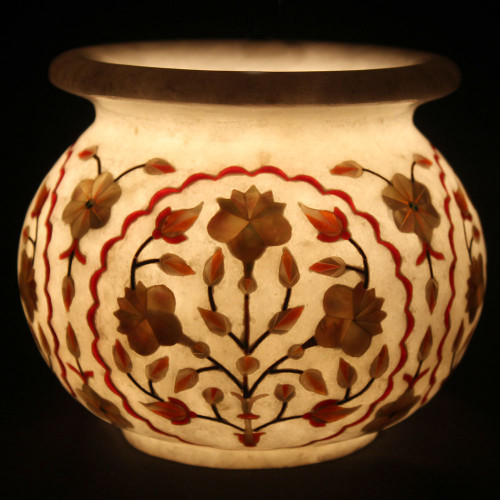 Marble Decorative Flower Pot Inlaid Mother of Pearl 