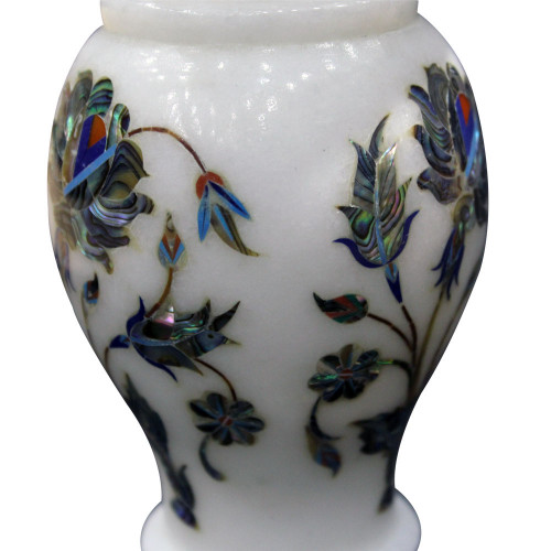 White Marble Flower Vase Inlaid Paua Shell 