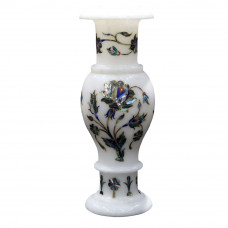 White Marble Flower Vase Inlaid Paua Shell 